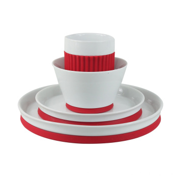 Conjunto de jantar em porcelana com silicone, conjunto de 4